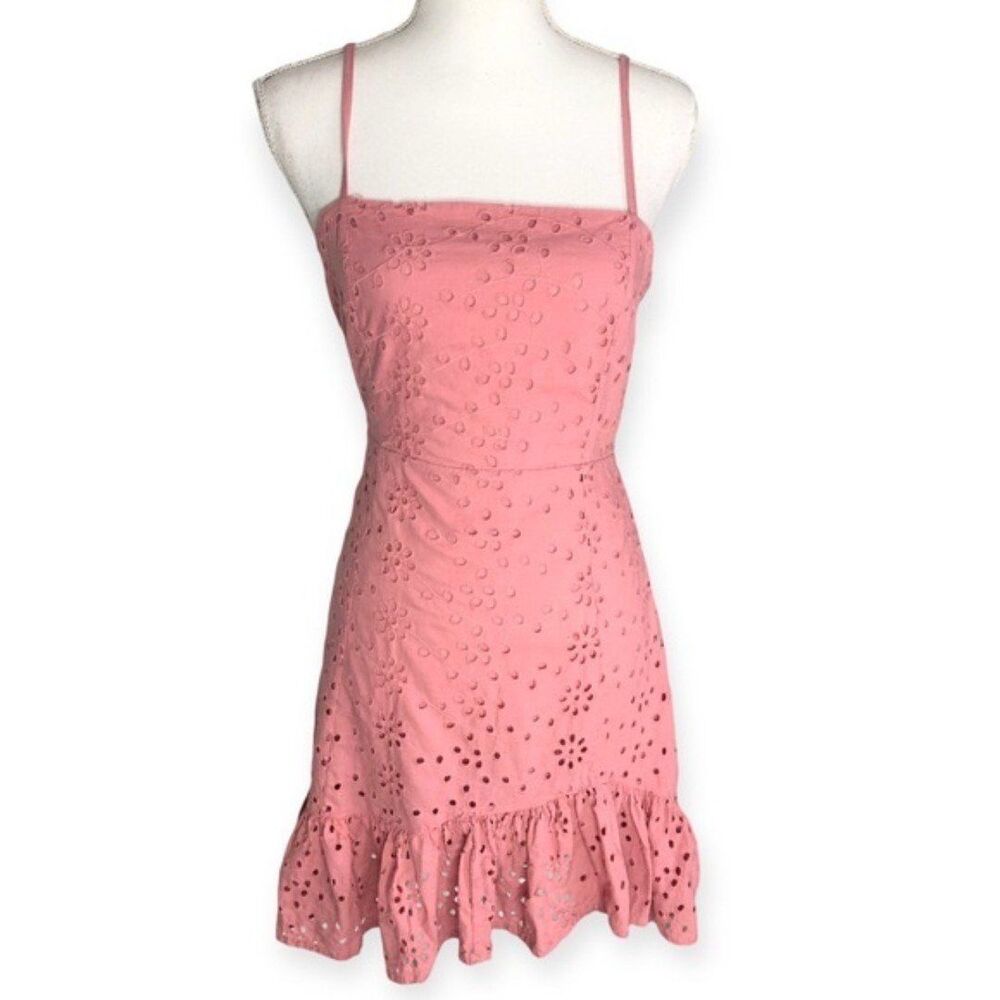 Sunday Mi Amor Rose Pink Eyelet Adjustable Straps Mini Dress